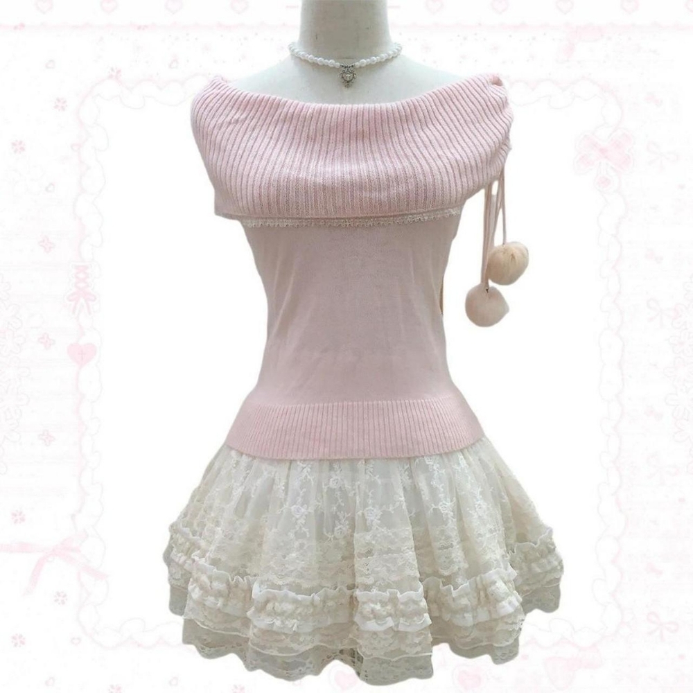 Morgan de Toi Japanese off the shoulder pom pom top
